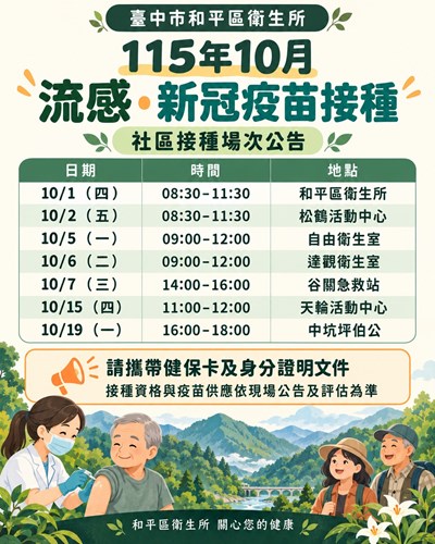 10月流感及新冠疫苗開打